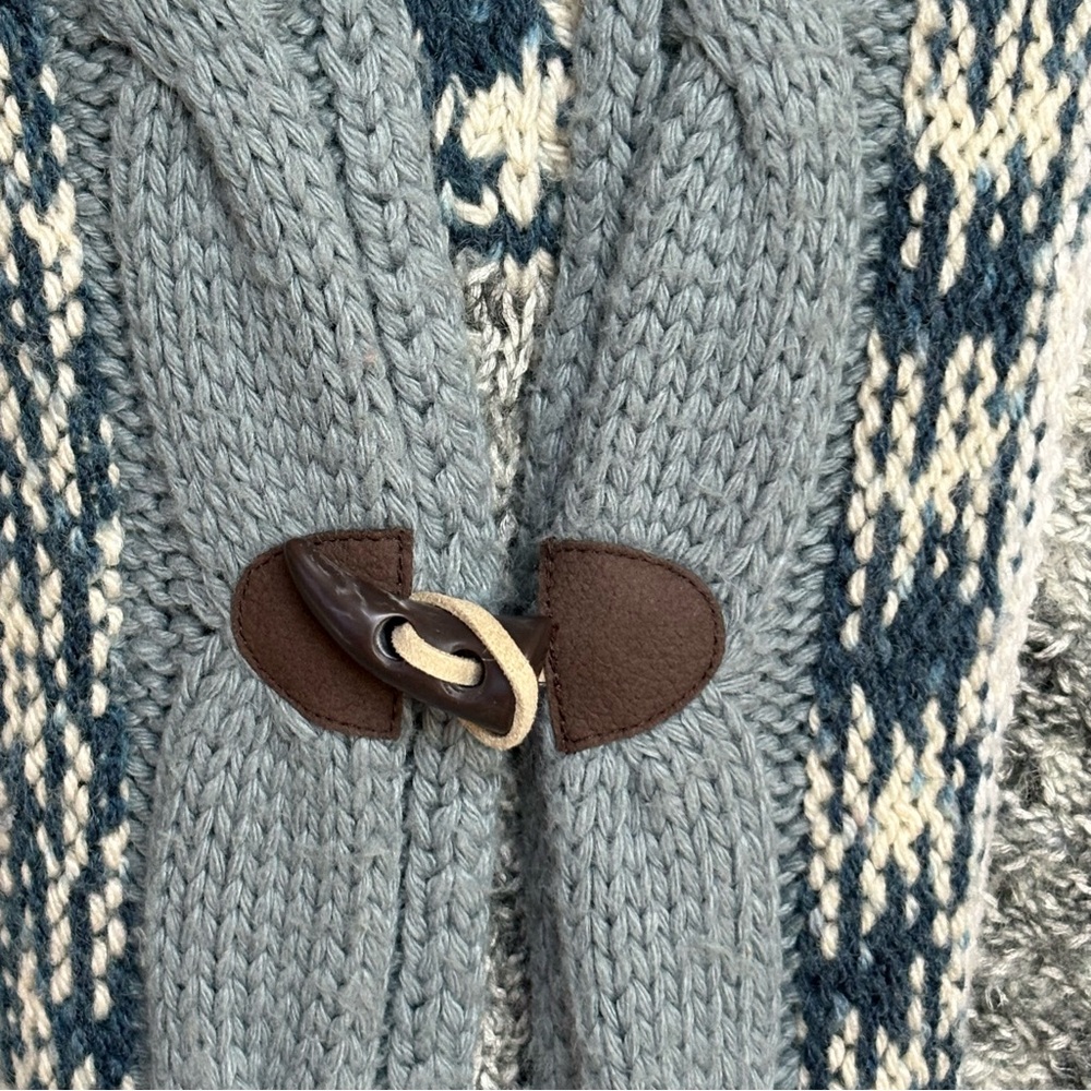 Free People We The Free Gray Blue Fair Isle Hooded Cardigan Sweater Coat Medium - Picture 3 of 8